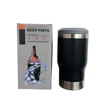 Imagem de Copo Porta Cerveja Térmico Suporte Garrafa Térmica De Lata Latinha Latão Long Neck Aço Inox Refrigerador Isolado Isolador (Preto)