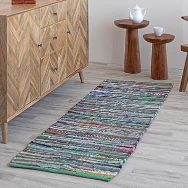 Imagem de HOMEMONDE Chindi Runner Tapete de área de 6 x 1,8 m de algodão macio reciclado feito à mão reversível Boho decoração de casa para cozinha, quarto, sala de estar - Multi verde
