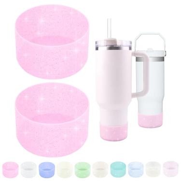 Imagem de WORBSS Pacote com 2 capas de silicone rosa brilhante para Stanley 590 ml, 850 g, 1,134 g, acessórios para Hydro Flask de 350 a 680 ml e mais Protetor de garrafa de água de boca larga capa de manga inferior melhor presente para copo