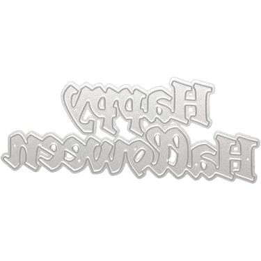 Imagem de Um conjunto de recortes de metal prateado, estêncil de matrizes de corte de feliz dia das bruxas para álbum de recortes faça você mesmo, moldes de papel em relevo decorativos para fazer cartões de