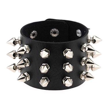 Imagem de Tanyoyo Pulseira de couro unissex cravejada rock punk motociclista pulseira de couro gótico rebite fivela pulseira, 6.8-7.8 inches, Couro