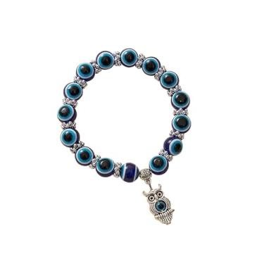 Imagem de BlingNuts Pulseiras de contas de olho turco azul Hamsa mão coruja borboleta pulseira da sorte para proteção joia benção pulseira feita à mão para mulheres e homens, F, Aço inoxidável, Sem Pedra
