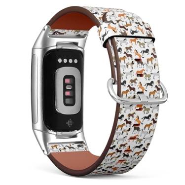 Imagem de Pulseira de relógio de couro de substituição para Fitbit Charge 5/Fitbit Charge 6 (estilo plano de cavalo) para smartwatch para mulheres e homens