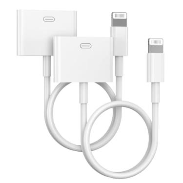 Imagem de Adaptador Lightning para 30 pinos, certificado pela Apple MFi, 2 unidades, 8 pinos macho para conector fêmea de 30 pinos com cabo carregador Lightning para iPhone e transferência de dados, compatível