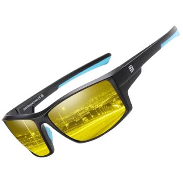 Imagem de DUCO Óculos de pesca com visão noturna, lentes amarelas polarizadas antirreflexo para homens e mulheres, ideais para pesca noturna e condução (B-Black Night Vision Lens)