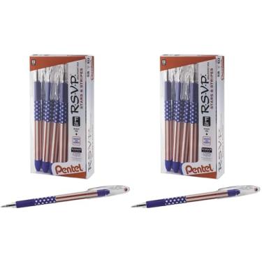 Imagem de Pentel Caneta esferográfica RSVP, linha fina (0,7 mm), barril de bandeira, tinta preta, (12 unidades) - Pacote com 2
