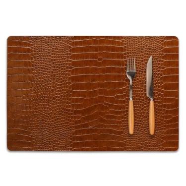 Imagem de Conjunto de 8 jogos americanos de couro sintético, tapetes de mesa de poliuretano, impermeável, resistente a manchas, resistente ao calor, fácil de limpar para mesa de jantar de cozinha, mesa de