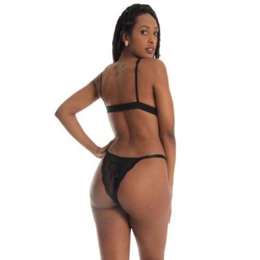 Imagem de Conjunto Lingerie Preto Fristyle Rendado Sem Bojo Com Forro, G, Preto