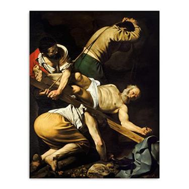 Imagem de Arte de parede em tela clássica - Michelangelo Merisi Caravaggio Impressões - reprodução de pinturas a óleo famosas - Crucificação de São Pedro - Imagens de arte em tela 70 x 100 cm (28 x 33 pol) sem