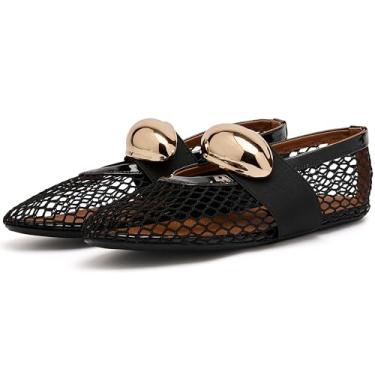 Imagem de CAGLGLZ Sapatilhas de balé de malha para mulheres, tira dourada, rasteira, bico redondo, sapatilha, sapatilha, casual, confortável, sem cadarço, Mary Jane, sapatilhas, salto baixo, sapatos sociais