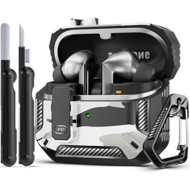 Imagem de MCTOPZO Capa Lock Fit projetada para Samsung Galaxy Buds3 FE (2025)/Buds3 Pro (2024)/Buds 3 (2024), com kit de limpeza, design de proteção de fibra de carbono à prova de choque