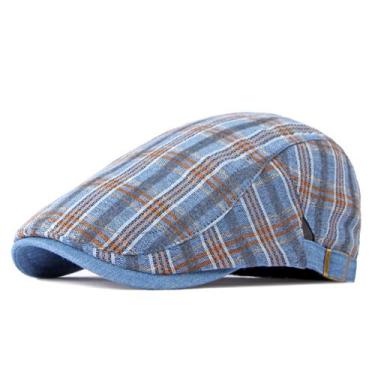 Imagem de Boina Xadrez Boné Listrado Fivela Ajustável para Homens e Mulheres - x