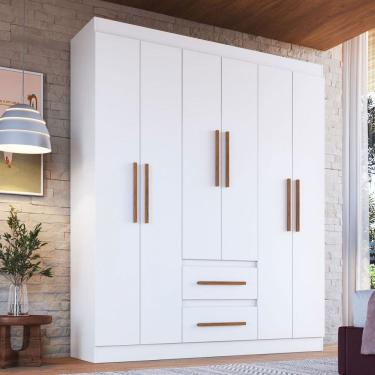 Imagem de Guarda-Roupa Solteiro Napoli 6 Portas 2 Gavetas 100% Mdf Branco - Doripel Móveis