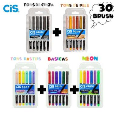 Imagem de Marcador Artistico Brush Aquarelável - Mega Kit C/30 Cis