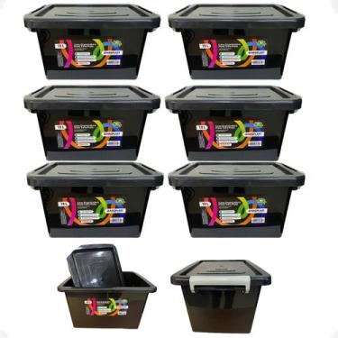 Imagem de Kit 6 Caixa Organizadora Multiuso Preta Com Trava 10 Litros - Arqplast