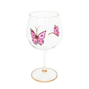 Imagem de Taça para Gin Cristal Pintada à Mão Borboleta Rosa  - Charm Decor