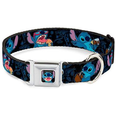 Imagem de Buckle-Down Coleira para cães com fivela de cinto de segurança – Poses para lanche de ponto preto/azul – 2,54 cm de largura – Serve para pescoço de 28 a 43 cm – Médio