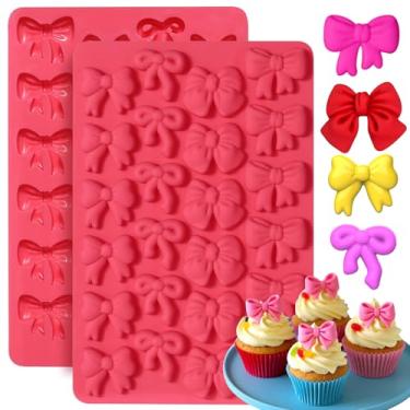 Imagem de Moldes de silicone Bow Chocolate, pacote com 2, 48 cavidades, mini laços, moldes de doces de açúcar, molde pop de bolo, faça você mesmo, enfeite de cupcake para decoração de bolo para festa de