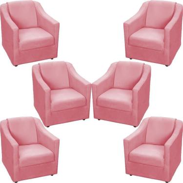 Imagem de Kit 6 Poltronas Mila Pé De Plástico Cromado - Rosê Suede