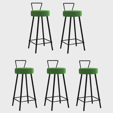 Imagem de Kit 05 Banqueta Alta Com Encosto Tais Eiffel Cozinha Bar Bistrô Ferro Preto Sintético Verde - Ahz Móveis