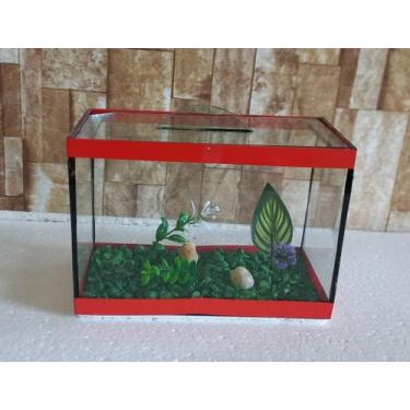 Imagem de Aquario Beteira Para Peixe Betta Decorado - MF, Vermelho