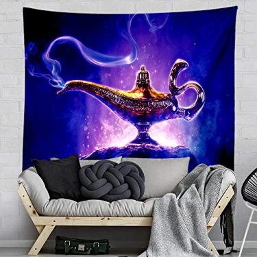 Imagem de Aladdin Lamp Tapestry Arabian Magic Genie Wall Hanging Decor Indian Mandala Bohemian Hippie Trippy Large Tapestry for Bedroom Living Room Dorm(80x60 Inch)