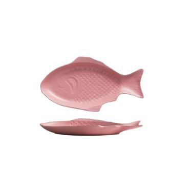 Imagem de Prato de cabeça de peixe de pimenta em cerâmica criativa, prato plano simples para o café da manhã - rosa semibrilhante de 28 cm
