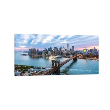 Imagem de Arte de parede de paisagem urbana quadro emoldurado pronto para pendurar - pintura de paisagem arte de parede para sala de estar - impressões panorâmicas em tela - ponte arranha-céus horizonte 60 x