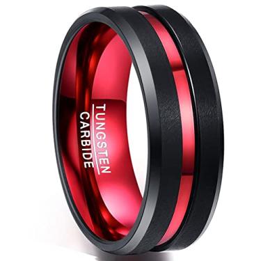 Imagem de NUNCAD Aliança de Casamento Masculina de Tungstênio Preto Vermelho/Azul/Rosa Ouro Ranhurado Acabamento Fosco Acabamento Fosco Bordas Chanfradas Polidas Tamanho 4 a 16, 7, Carboneto de tungstênio, Sem