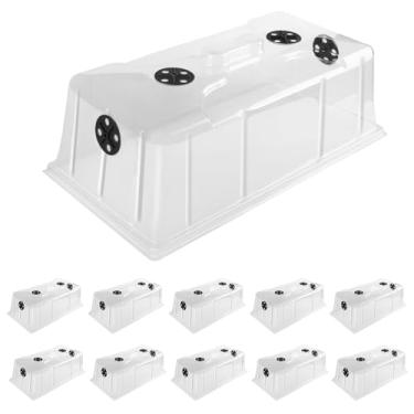 Imagem de MIXC Pacote com 10 cúpulas de umidade de 17,78 cm de altura extra forte, capa de 1020 bandejas de cultivo, tampa de propagação de clonagem de sementes ventilada para bandeja plana de 25 x 50 cm e