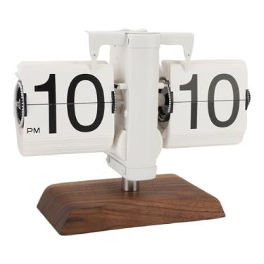 Imagem de Relógio de Mesa Vintage Flip Clock, Relógio de Mesa Mecânica Retro Mecânica Com Grande Número, Relógio de Tabela de Tabela Automática de 12h (Branco)