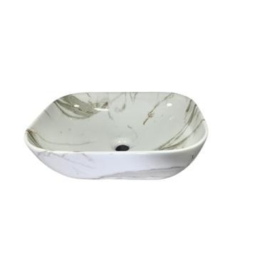 Imagem de Cuba Retangular Banheiro Lavabo Cerâmica Marmorizada