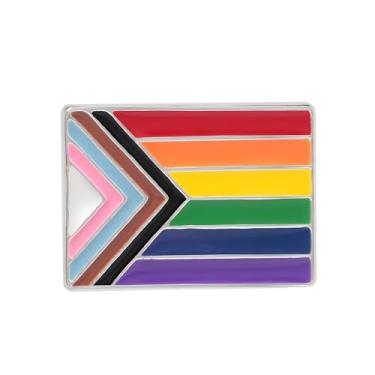 Imagem de Daniel Quasar "Progress Pride" Rainbow Flag Retângulo/Broche de coração - Acessórios LGBTQ - Material do Orgulho Gay - Mês do Orgulho - Não Binário, Gay, Orgulho Trans e Broche Bissexual - Pinos de