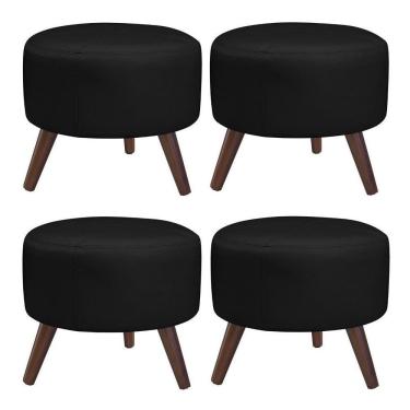 Imagem de Kit 4 Puffs Decorativos Redondo Couro Preto