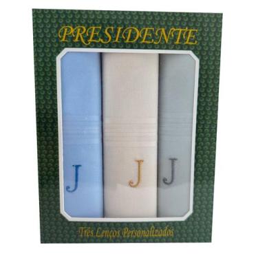 Imagem de Lenços Com Letras Presidente De Bolso 41cm 100 Algodão 3 Unidades, J