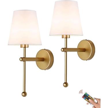 Imagem de Luzes de parede de bateria de arandela de parede recarregável Conjunto de 2 com 2 arances de parede com lâmpada de parede remotos e sem fio, arandelas de parede, não com fio de tecido de mal