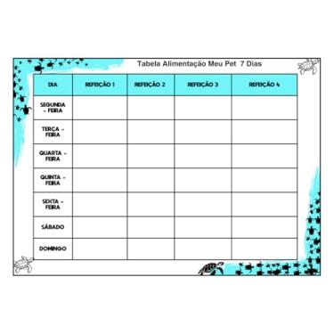 Imagem de Tabela de Alimentação para Pet, 7 Dias, 4 Refeições Diárias, Planilha Decorativa com Tartarugas, Multicores (AZUL TURQUESA)