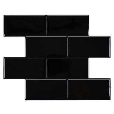Imagem de Azulejo de metrô preto para destacar e colar Backsplash, autoadesivo para descascar e colar azulejos de parede Bastão de cozinha (25,4 cm x 25,4 cm, 10 folhas)