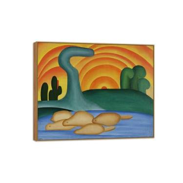 Imagem de Tarsila do Amaral Famosas Impressões em Tela-Imagem arte parede lona-Moldura Madeira Pintura decoração quarto Sala de estar(sol poente) 70x85cm