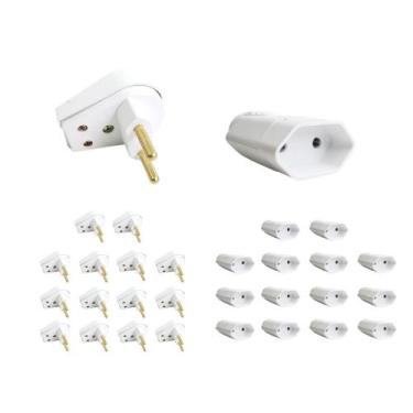 Imagem de Kit 15 Plug Macho Gigante 2 Pinos + Tomada Fêmea 20A Branca - Ilumi