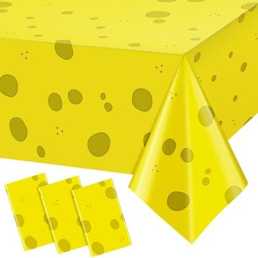 Imagem de Oudain 3 peças de toalha de mesa de festa com esponja amarela 272 x 137 cm, capas de mesa de plástico inspiradas em desenhos animados, para festas temáticas de aniversário, decorações subaquáticas