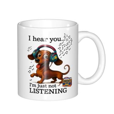 Imagem de Caneca de café engraçada Dachshund - I Hear You I'm just Not Listening Tea Cup, melhor presente para animais de estimação, para mãe de cachorro, pai, amante, presentes de proprietário, aniversário