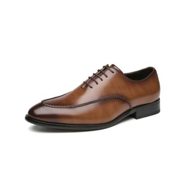Imagem de Sapato social masculino vintage bico fino Oxford estilo britânico formal para jovens cavalheiros e formatura, Marrom, 37