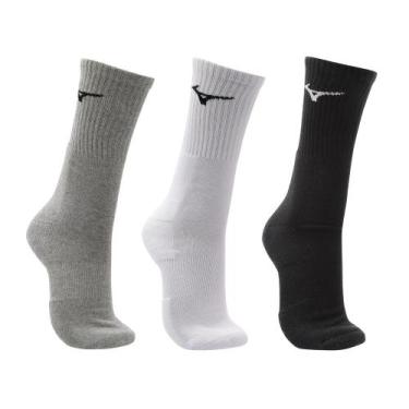Imagem de Meia Cano Alto Mizuno Prime Tam. 33-38 Pacote Com 3 Pares, Cinza, 33-3