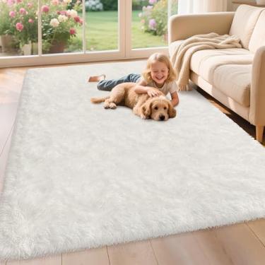 Imagem de TENNOLA Tapetes macios brancos e macios para sala de estar, 12 x 20 cm, tapete branco felpudo para quarto, fofo, felpudo, para quarto de crianças, quarto de meninas, berçário, sala de jogos