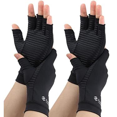 Imagem de Luvas de Compressão Semikk 2 Pares para Homens e Mulheres – Luvas de Artrite de Cobre para Artrite Reumatóide Osteoartrite Tunnel Carpo Raynauds Disease – Alívio e Suporte de Dor Mão – Dedo Aberto, Preto, Large