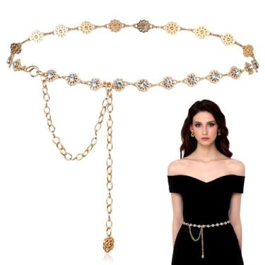Imagem de Xelsluthe Cinto decorativo com strass e flor de diamante, vestido de strass dourado, cristal brilhante, para mulheres, vestidos formais, vestidos de casamento com diamantes dourados, cintos de