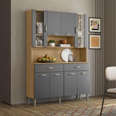 Imagem de Armário Cozinha Compacta Golden com 8 Portas e 2 Gavetas em MDP Freijó/Gris - Kits Paraná