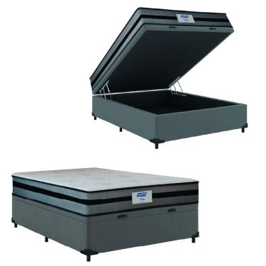 Imagem de Cama Box Baú Casal Gazin Colchão com Molas Ensacadas Vibe 138x188x63cm Cinza/Preto