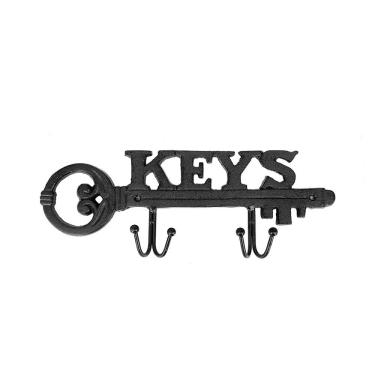 Imagem de Peça Decorativa Porta Chaves para Parede em Ferro Preto 33cm XY0174 BTC